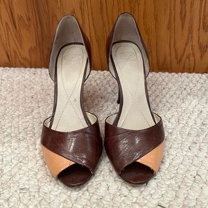 Joan & David 2-tone open toe leather heels